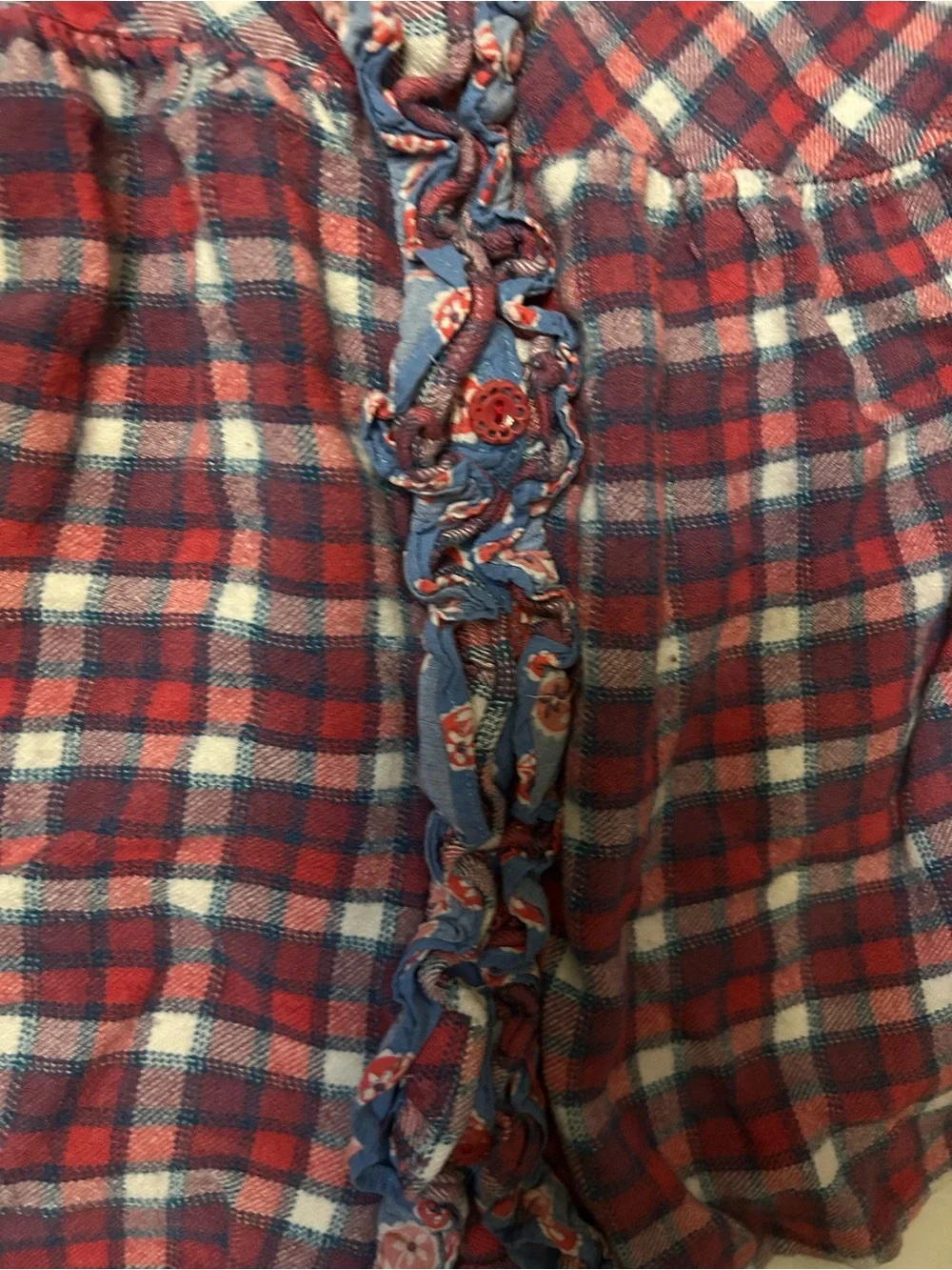 Matilda Jane Red and Blue Plaid Ruffle Front Button-Down Harper tunic flannel